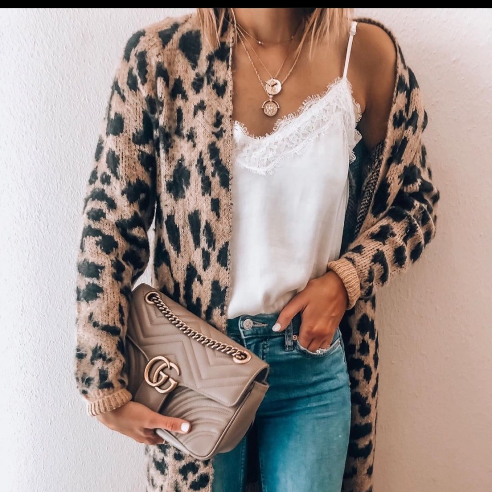 BP Long Leopard Jacquard Cardigan